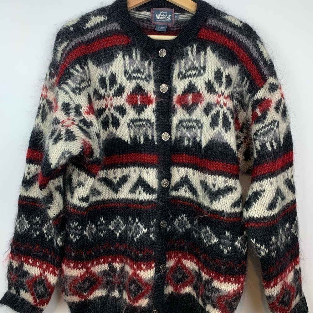 Woolrich Vintage Fair Isle Cardigan Size Medium Mohair Blend Soft Cottage Nordic